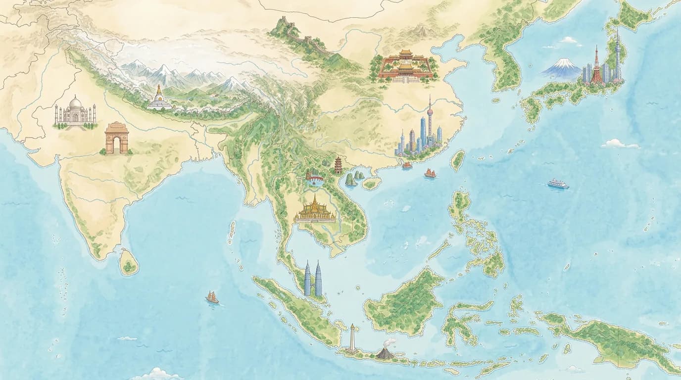 Illustrated grammar journey across East and Southeast Asia